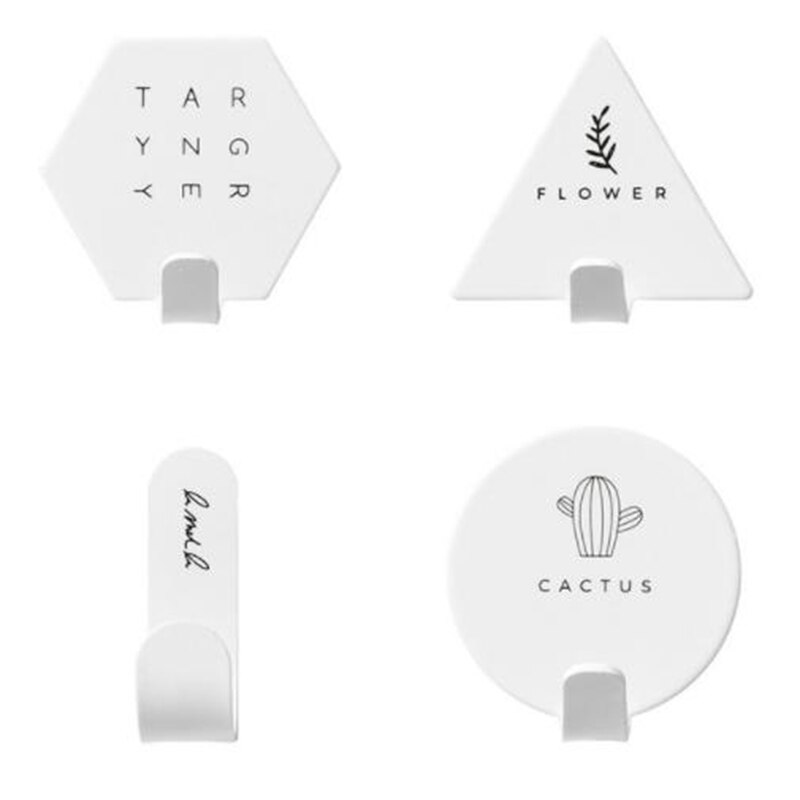 Ganchos de hierro forjado con forma geométrica de 4 Uds., ganchos de almacenamiento decorativos, accesorios de decoración del hogar, organizador de llaves de pared: Default Title