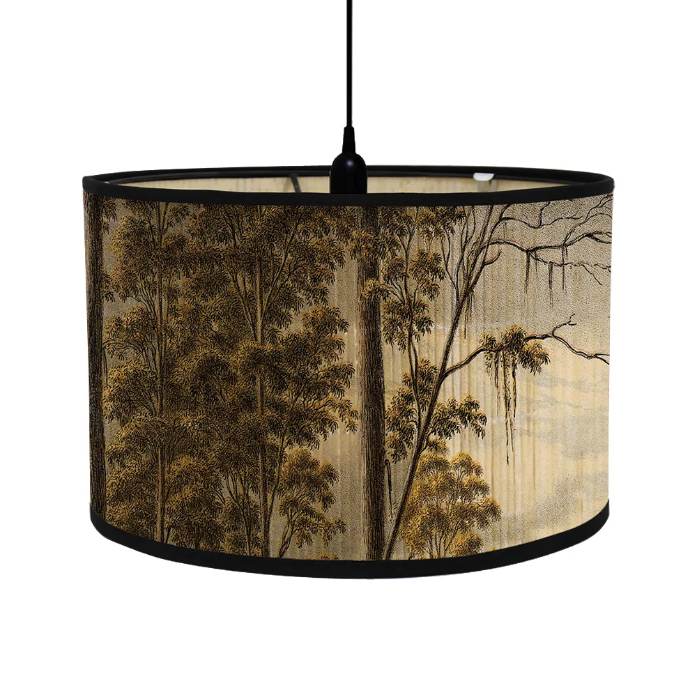 Nordische Trommel Lampen schirme Vintage Bambus Lampen abdeckung Blumen vögel Muster Tisch Stehlampen Pendel leuchte Cafe Home Homes tay Dekor: Orange