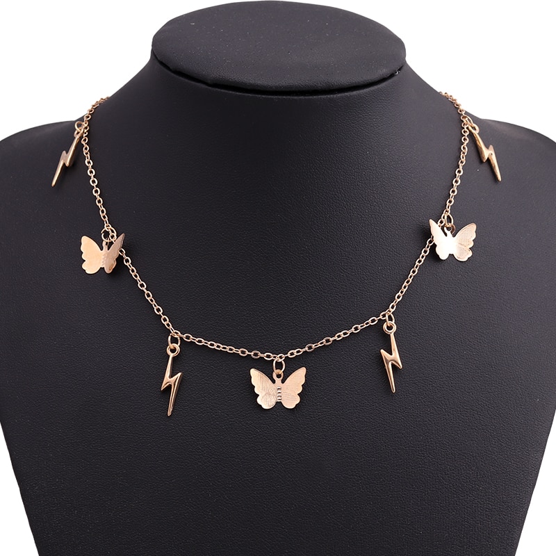 Cute Gold Color Lighting Butterfly Pendants Necklaces for Women Trendy Tassel Chain Necklace Girls Charm Jewelry: Default Title