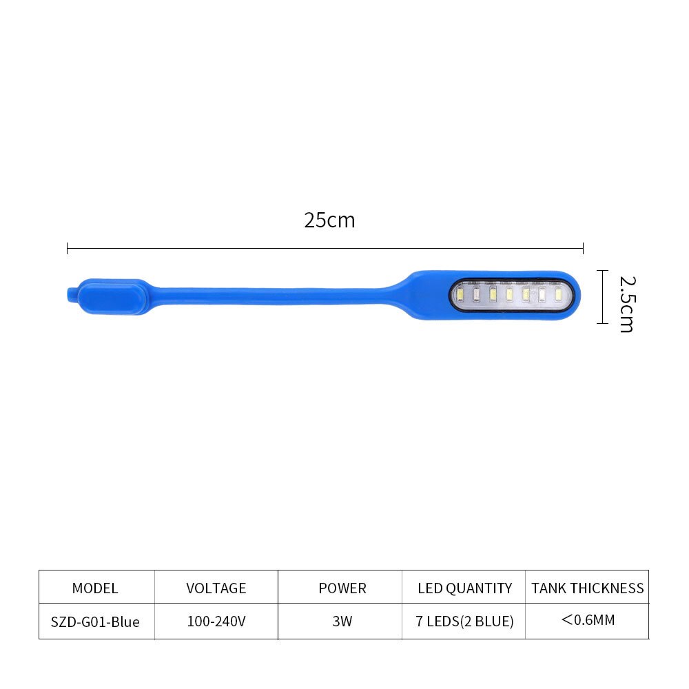 Lámpara LED para acuario, luces con Clip de fijación magnética, giratorio de 360 grados, USB, 3W: SZD-G01-Blue