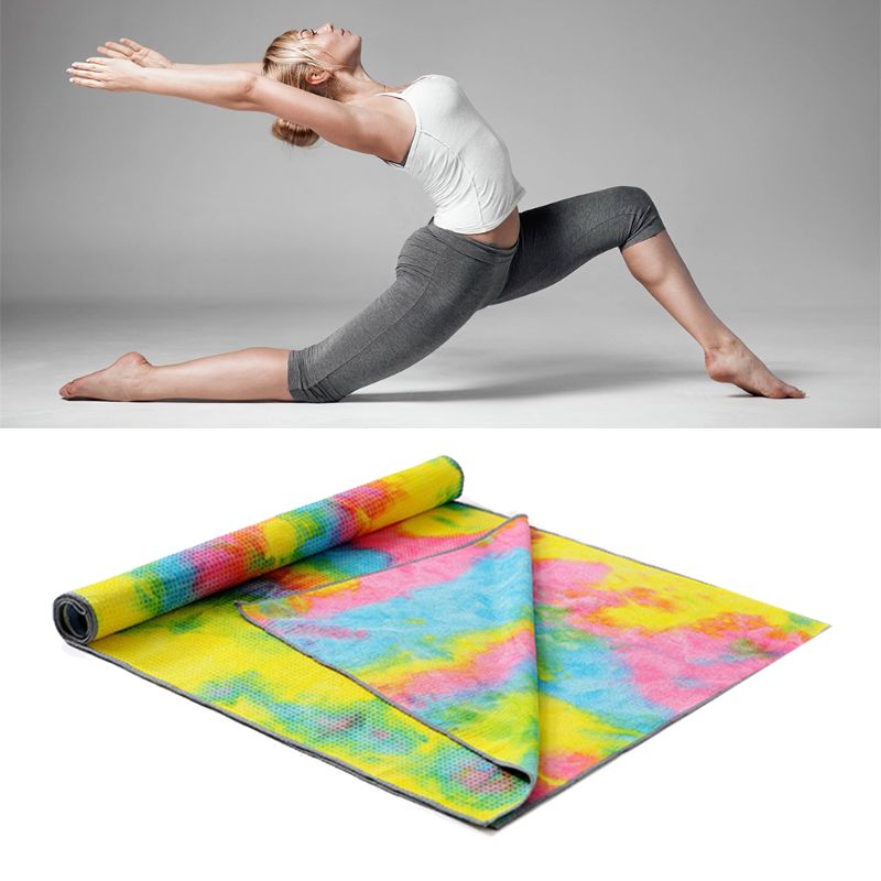 Farverigt slipsfarvet udskrivning yogahåndklæde mikrofiber svedabsorberende skridsikker træning fitnessmåtte pilates tæppe med taske