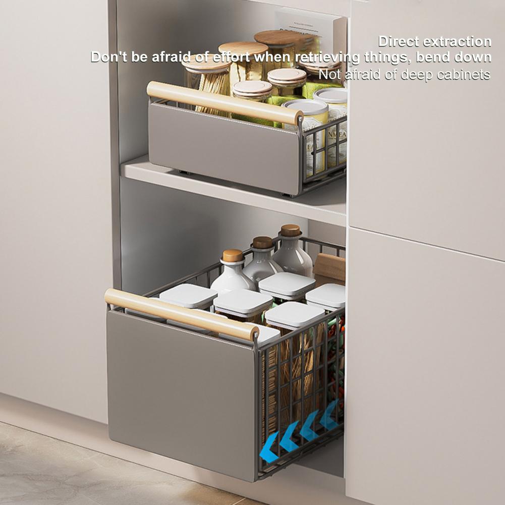 Cabinet Drawer Rack Self-adhesive Sliding No Drilling Foldable Sliding Cabinet Organizer Heavy Duty Pull-out Pantry Organizer