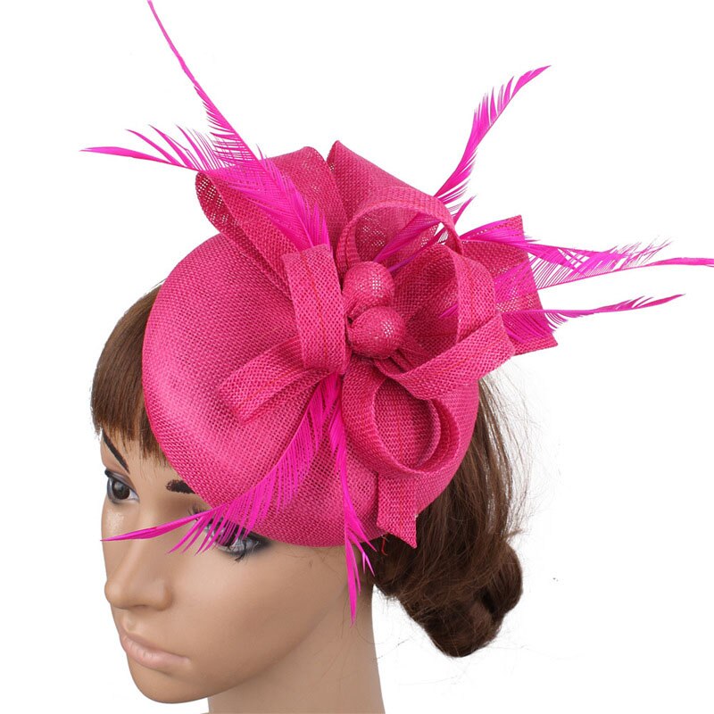 Fs Vrouwen Vintage Kerk Hoed Tovenaar Grote Derby Rose Rode Hoofdband Veer Mesh Party Hoeden Cocktail Grote Bruiloft Hoeden Fedora: Rose Red