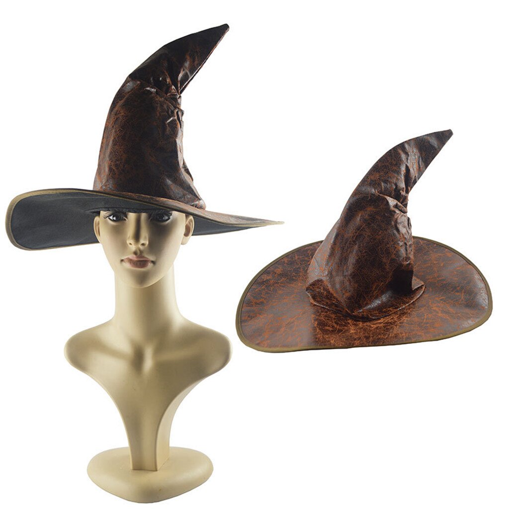Halloween lue caps dame svart stor rynket heks lue tilbehør for fest rollespill cosplay horn cap