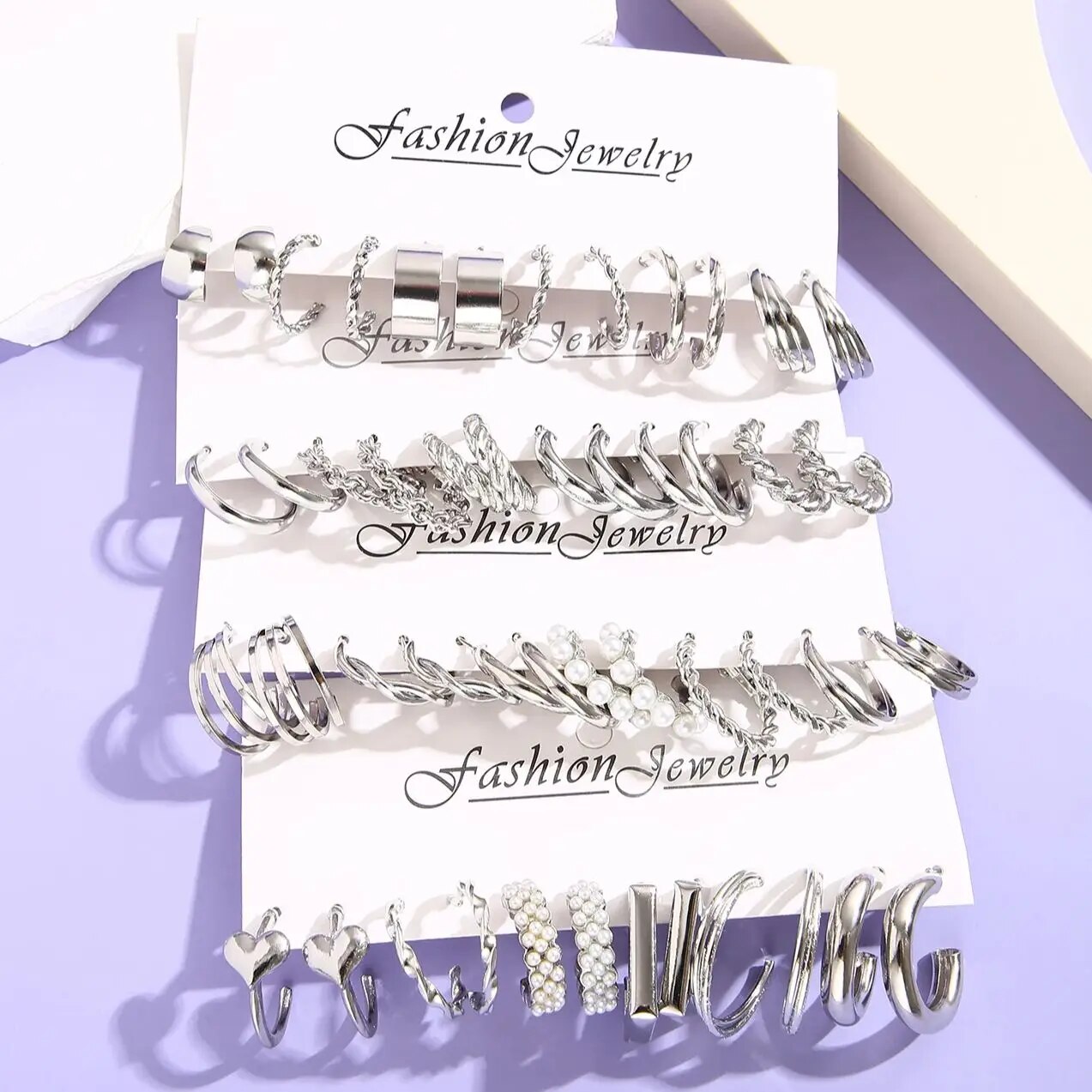 24 Pairs of Earrings Set Twisted Personality Simple Temperament Geometrical Twist Pearl Earrings