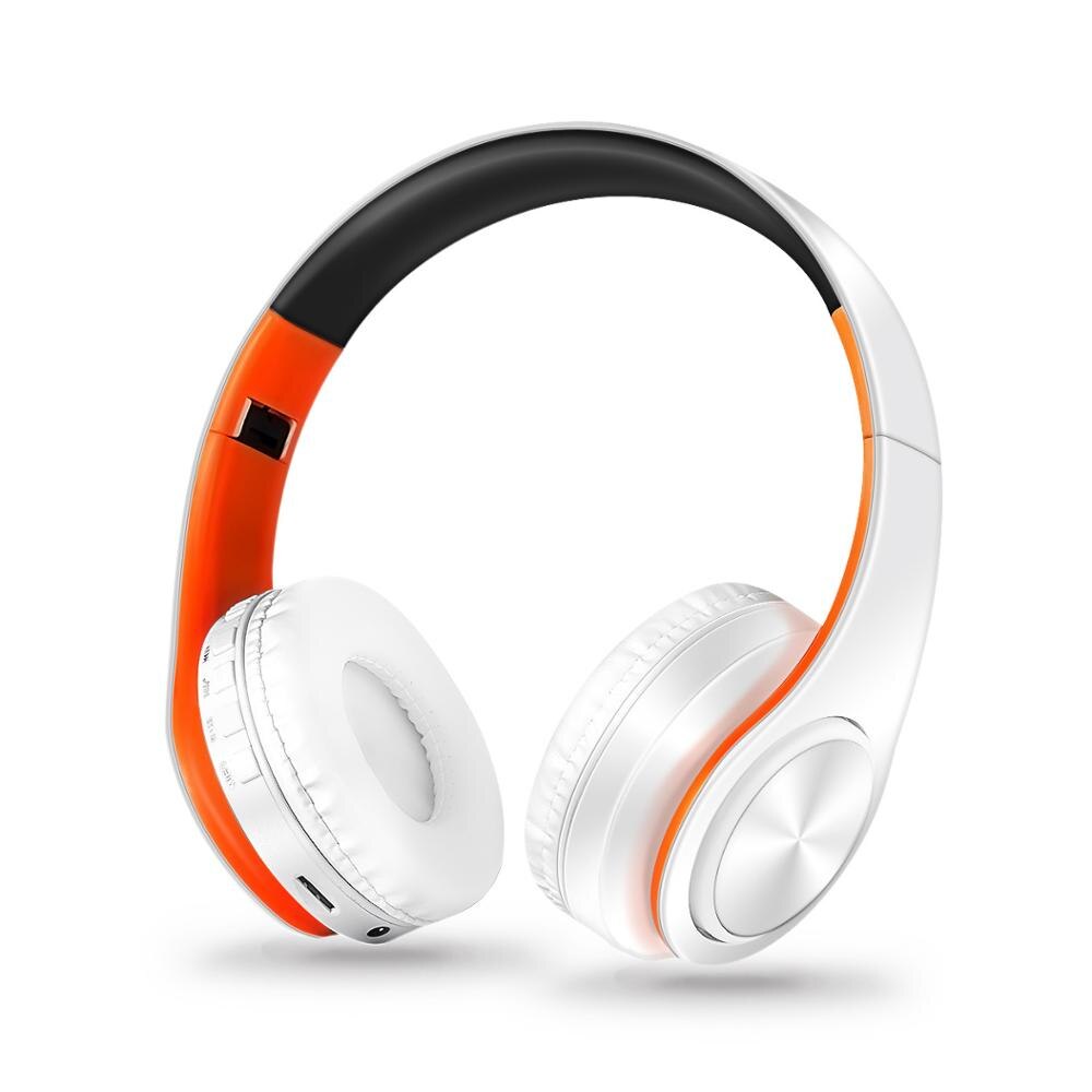 Opvouwbare draadloze hoofdtelefoon, bluetooth-headset, verstelbare stereo-oortelefoon met microfoon, tf-kaart,  mp3- play hoofdtelefoon voor mobiele telefoon.: Wit oranje
