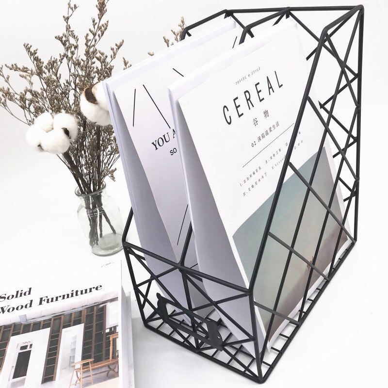 Simple rose gold desktop file rack magazine file book storage arrangement rack data management rack: black