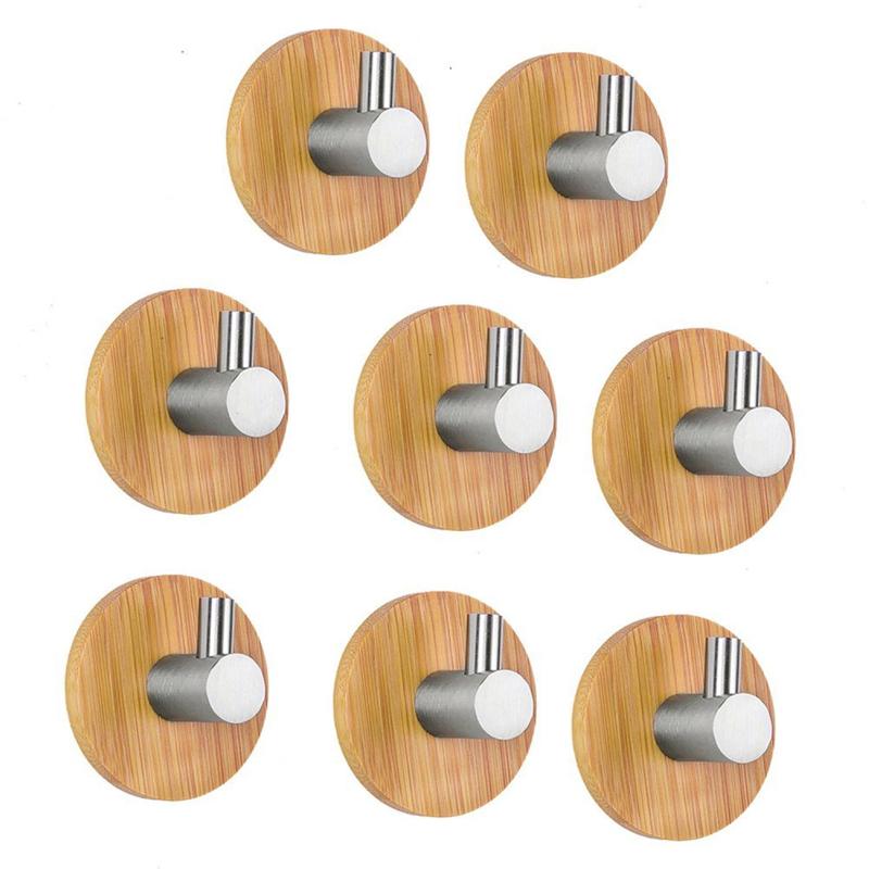 Ganchos adhesivos en forma de L de 4 PPC, perchas de pared de madera y acero inoxidable de bambú para ropa, toallero para el hogar y la cocina