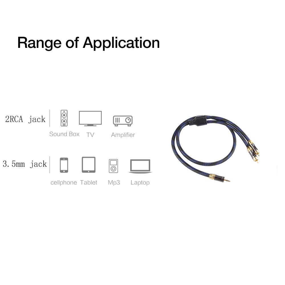 Kabel audio HIFI 3,5 mm do 2 RCA 3,5 mm męski do 2 Rca męski kabel stereo do iPhone'a MP3 DVD wzmacniacz