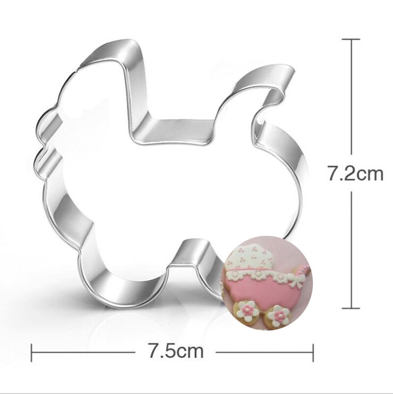 Baby Speelgoed Eend Kinderwagen Bib Metalen Cookie Cutter Bakken Tool Biscuit Gebak Mold Cupcake Topper Fondant Cutter: Donker Kaki