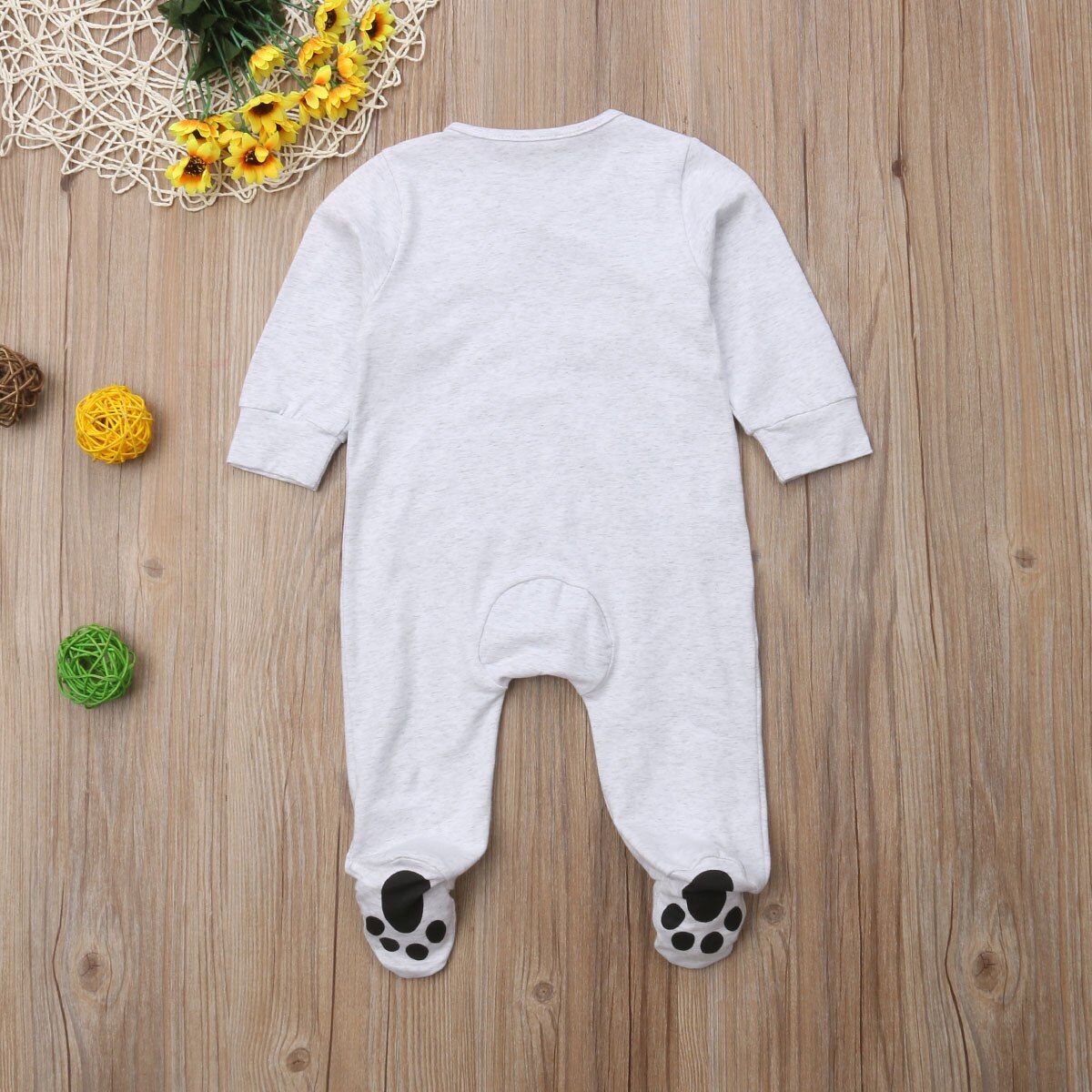 0-18Months Pasgeborene Baby Meisjes Jongens Rompertjes Met Voeten Dier Lange Mouw Gedrukt Jumpsuits