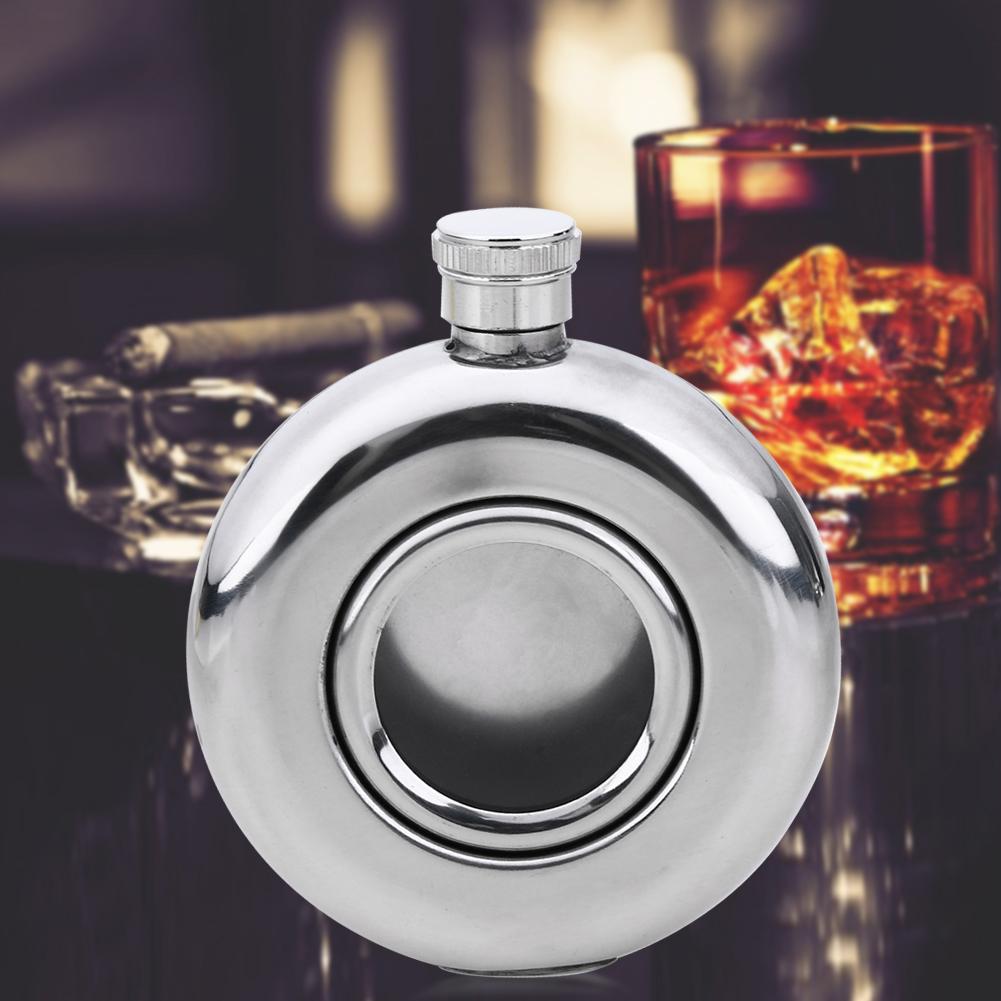 Round Semi-transparent Stainless Steel Wine Pot Hip Flask Camping Flagons Alcohol Liquor Whiskey Bottle Wine Pot