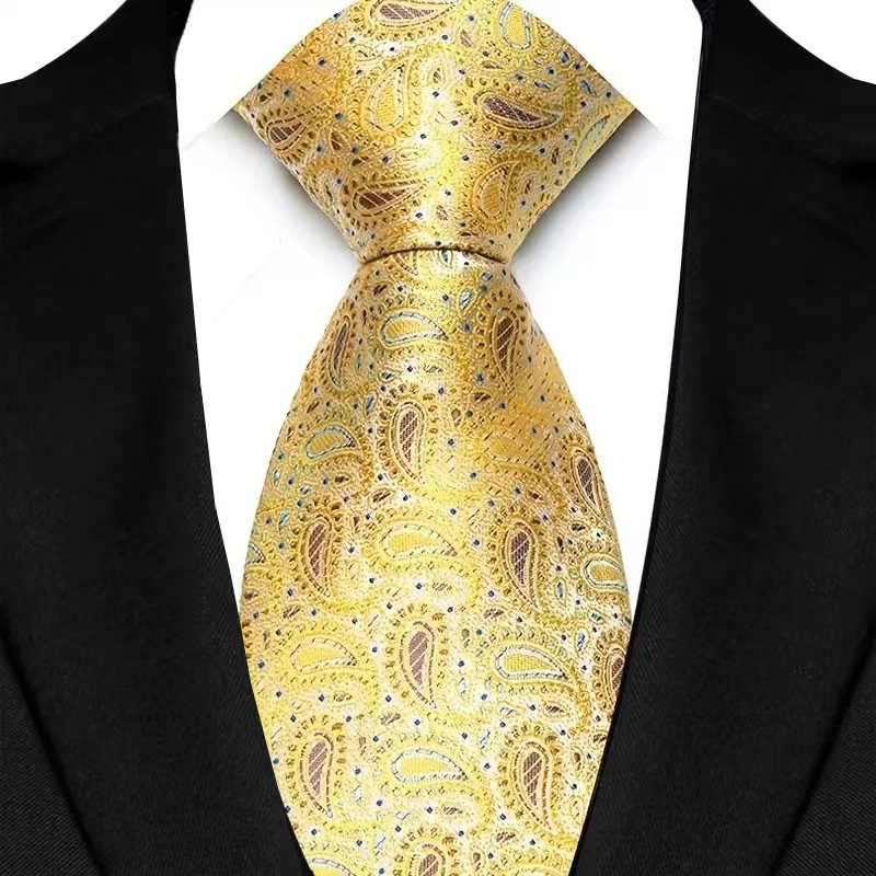 Gravata masculina luxuosa de 8cm, cor amarela, listras, gravatas sólidas para homens, noivo, jacquard, tecido, gravata de pescoço para negócios, festa de casamento: Dourado