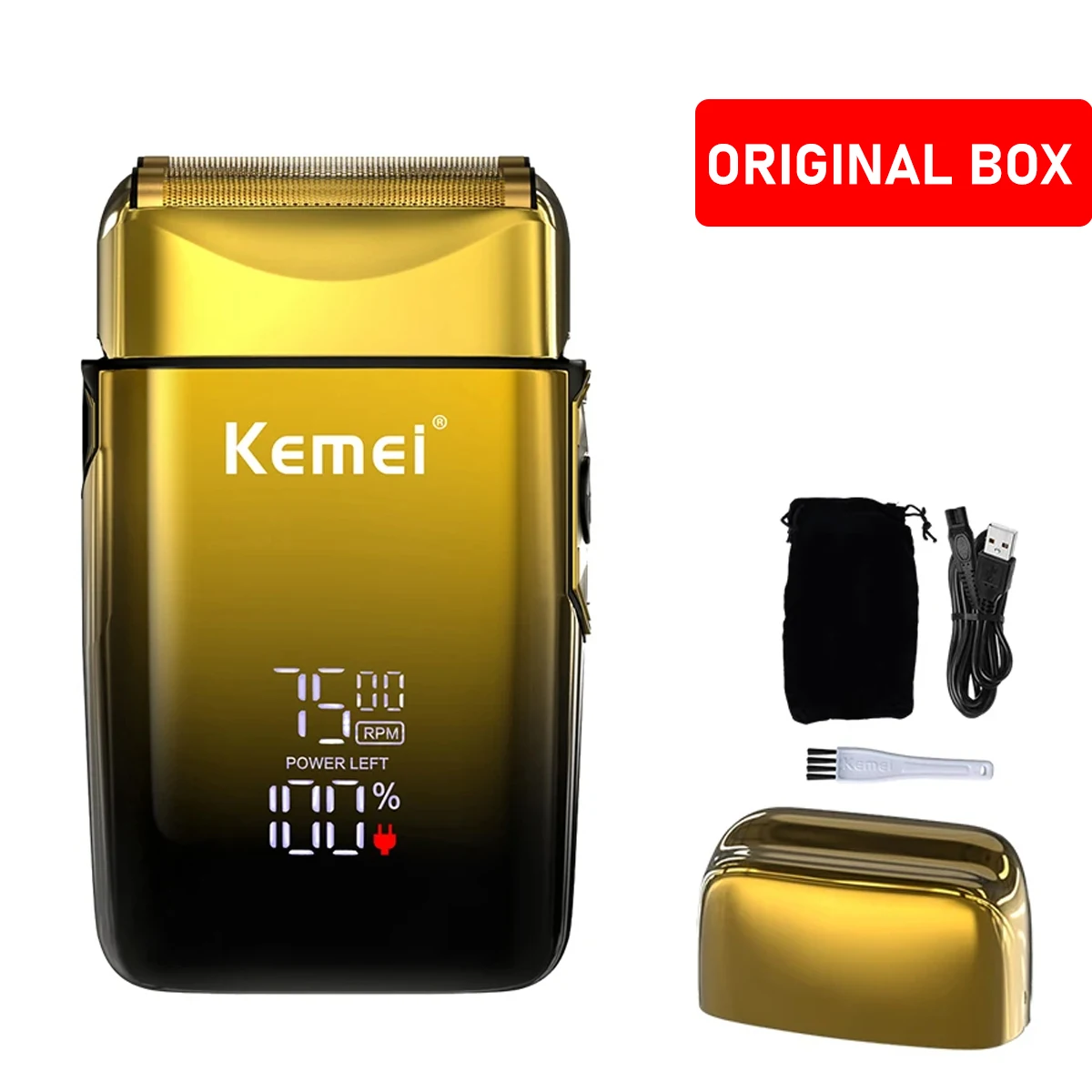 Kemei-KM-TX10 Scheermachine voor heren Dubbele foliemesjes USB Snel opladen LED-display Professionele tondeuse Haarsnijmachine: Blauw