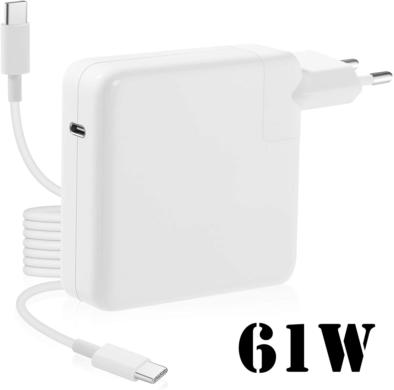 61w usb-c till usb-c nätadapter laddare kompatibel med macbook pro 12 tum 13 tum, macbook air, med c-kabel
