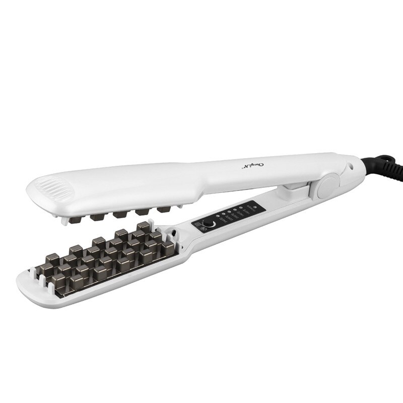 3D Fluffy plancha de pelo rizador de cerámica rizador de pelo Volumizing de hierro plano 5 calor eléctrico alisado del cabello rizado: Blanco