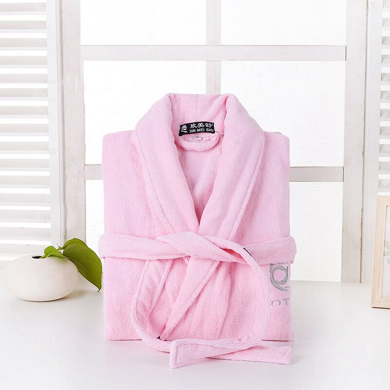 Winter Bathrobe Men Cotton Lengthened Shawl Men's robe Home Clothes Long Sleeved Robe Coat Bathrobe Men Dressing Gwn Men White: PINK / L