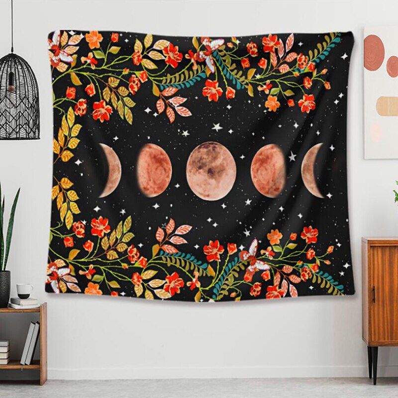 Månetæppe blomster vægophæng stjernehimmel tæppe psykedeliske gobeliner hjem havedekoration