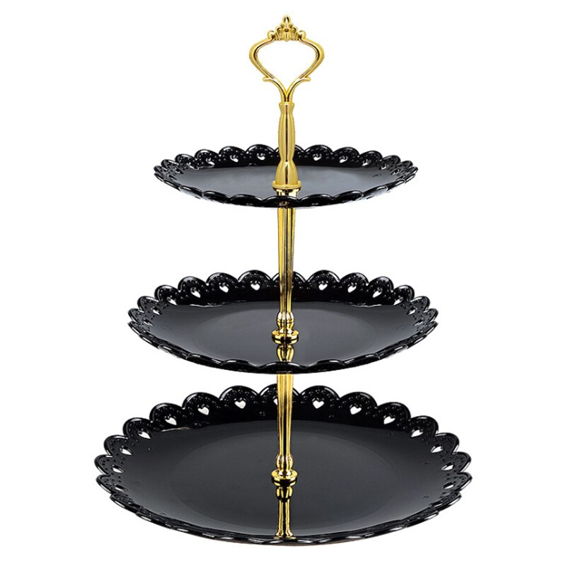 3 Tier Cake Stand Afternoon Tea Wedding Party Tableware Bakeware Tray Cake Display Rack: black