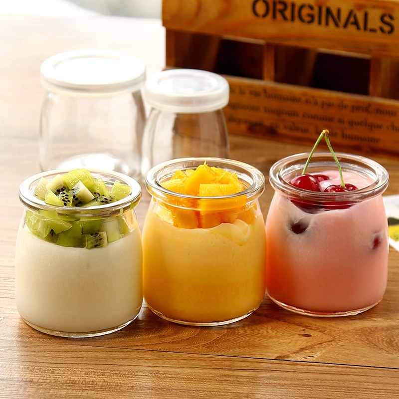 Petite bouteille en verre Transparent de 100ml, avec bouchon et grande ouverture, pour Pudding, lait acide, haute température, 1 pièce