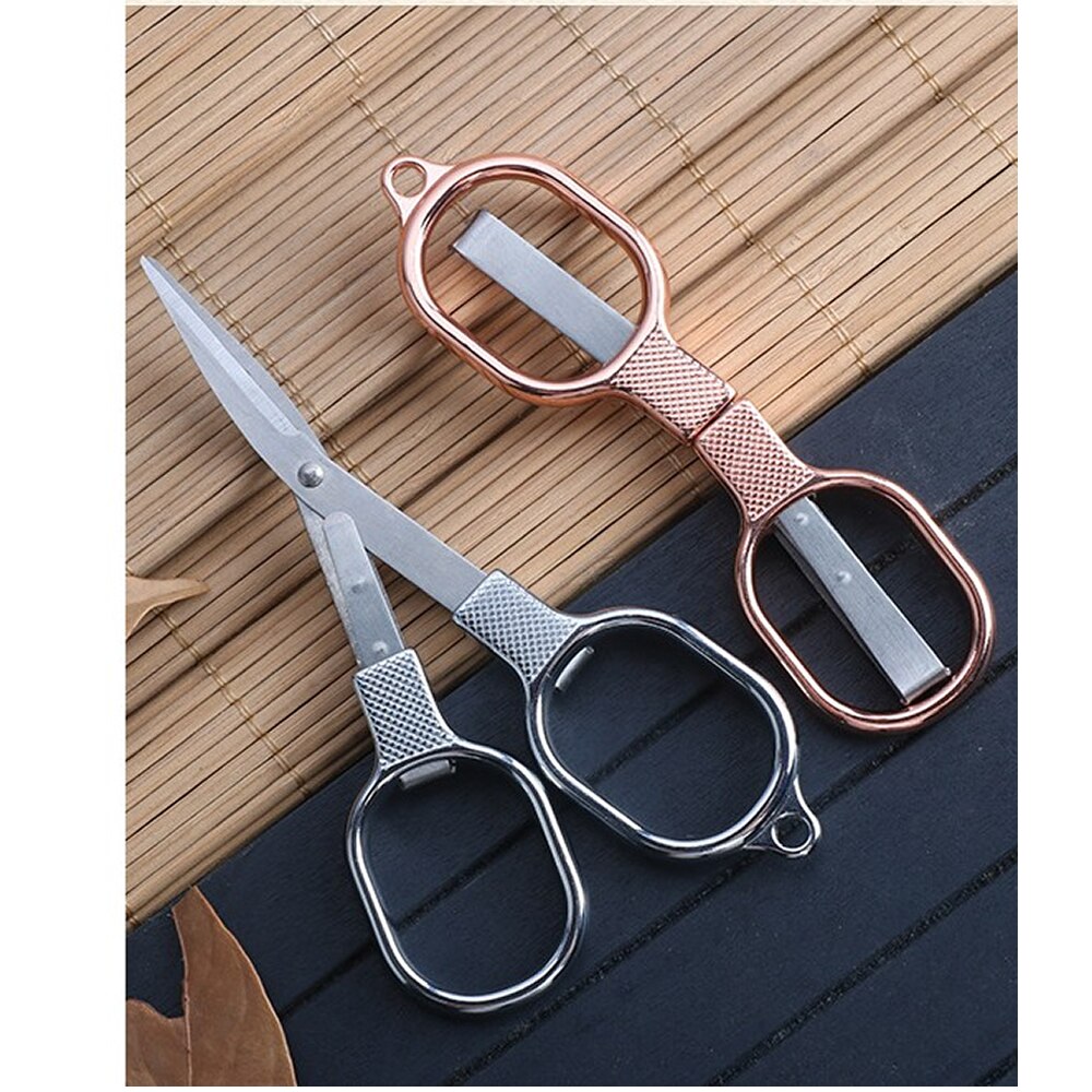 Roestvrij Staal Anti-Roest Vouwen Schaar Bril Vormige Mini Shear Pocket Emergency Home Reizen Gebruik Opvouwbare Cutter Veiligheid Diy