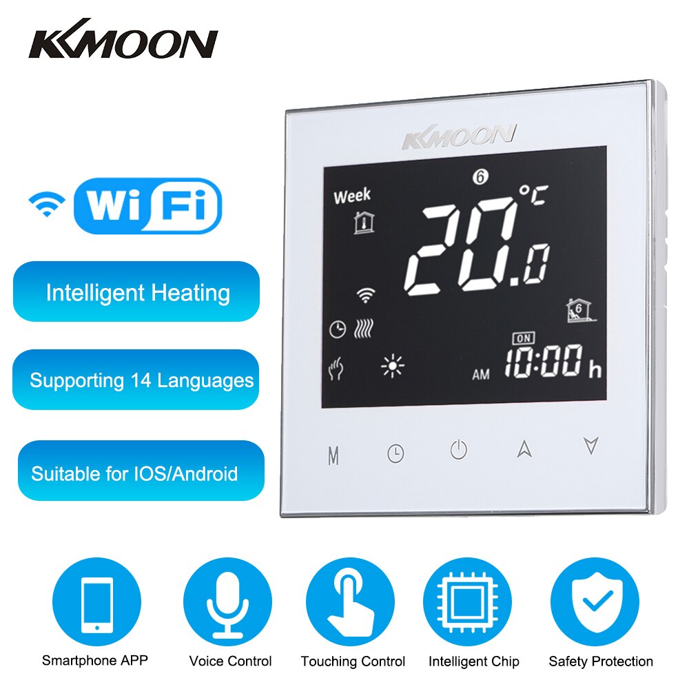 KKmoon Termostato Digitale Termostato per il Riscaldamento dell'acqua 7-giorno Programmabile Connessione WiFi Voce Sala di Controllo Regolatore di Temperatura: bianca con Wifi