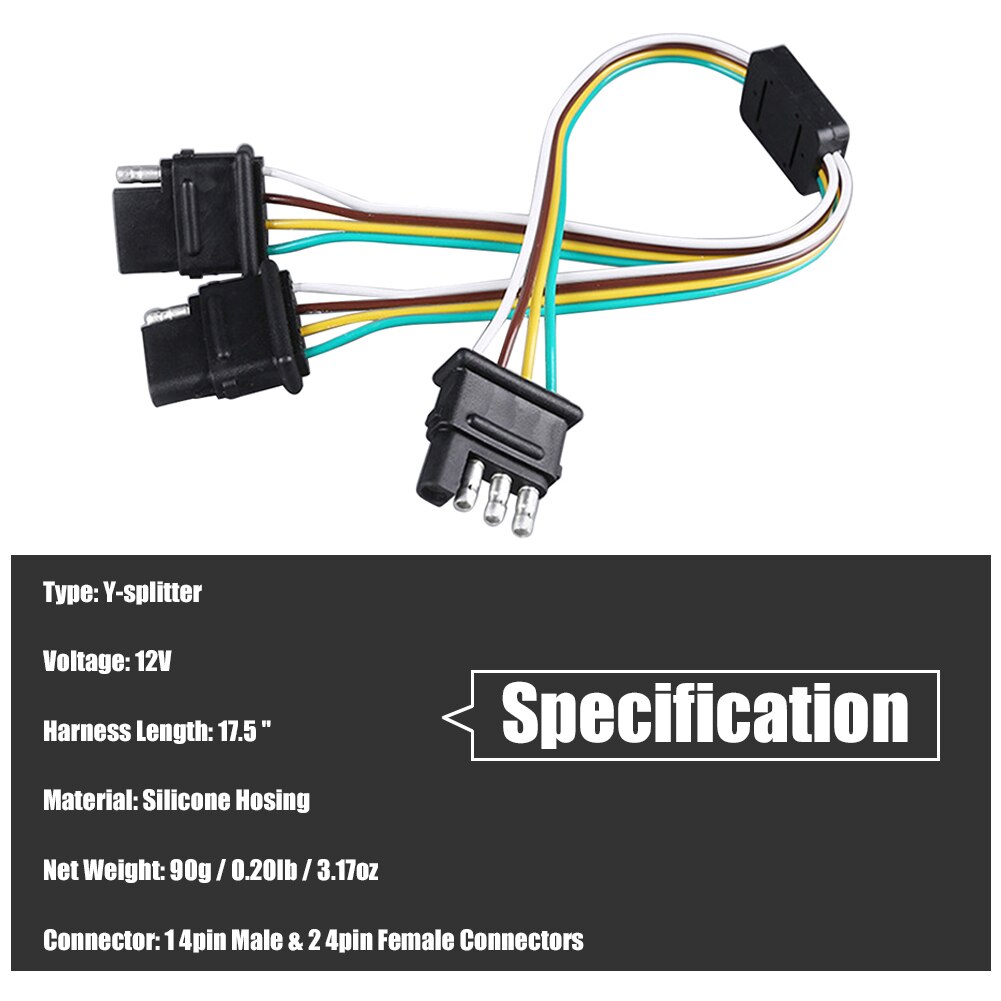 Trailer Light Wiring Harness add 4-Pin Plug 4 Way Flat Adapter Wire Connector 12V Socket Adapters Plugs Accessories