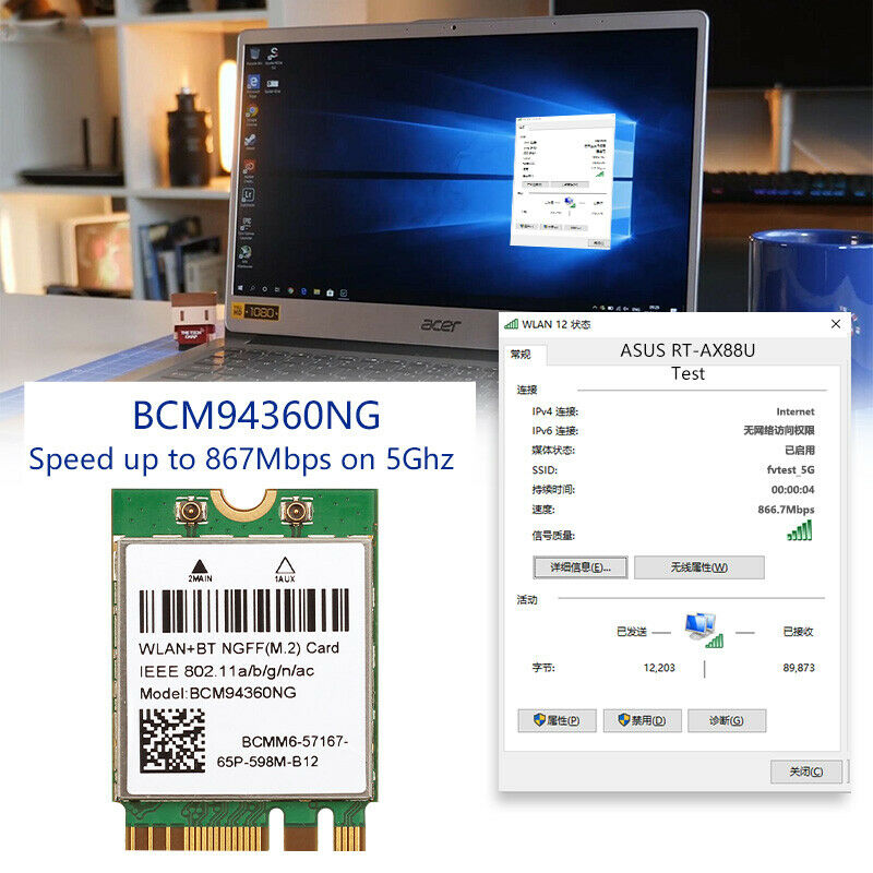 Voor Hackintosh Pc Wifi 867Mbps 802.11AC Bluetooth 4.0 Voor BCM94360CS2 BCM94360NG Ngff M.2 Netwerk Adapter