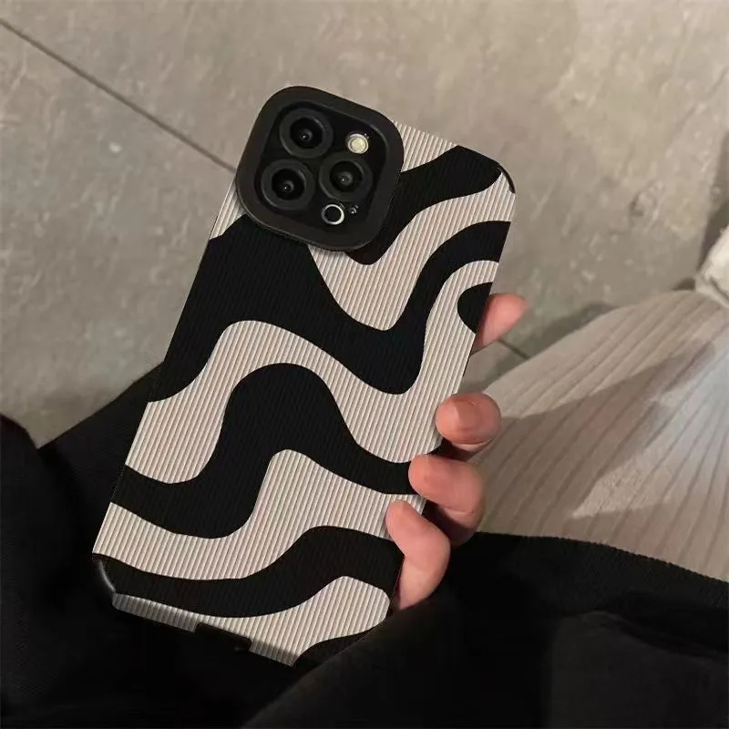 Coque arrière souple en silicone antichoc à rayures zébrées pour For iPhone, coques de téléphone, noir, blanc, 11, 13, 12, 14, 15, 16 Pro Max Plus,