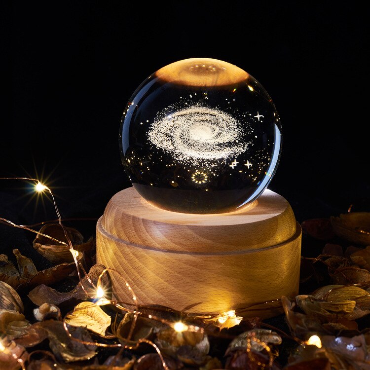 Music Box Crystal Ball Snow Globe Glass Lights Universe Moon Galaxy Earth Globe Crafts Home Desktop Decor for Valentine's Day: Universe Globe