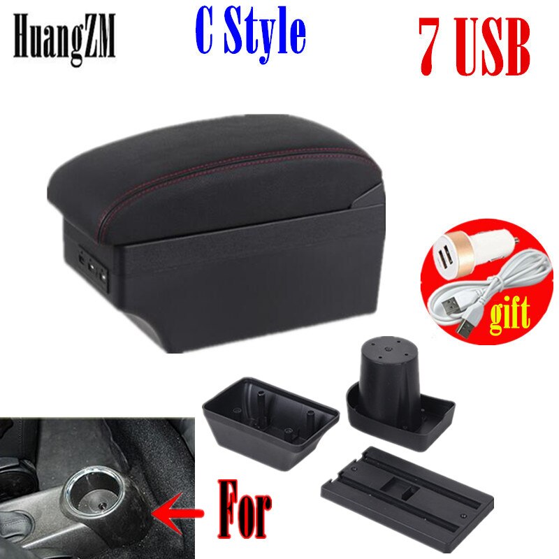 Voor Mini Cooper Armsteun Doos Countryman R60 R53 R56 R57 R58 Auto Armsteun Box Nterior Retrofit Onderdelen Centrum Opbergdoos usb: C style red line