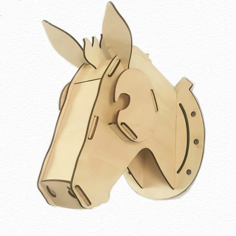 3D Houten Dierenkop Muur Opknoping DIY Creatieve Puzzel multiplex Eenhoorn Hoofd Voor Home Decor MDF Ambachten Kunst Muur decoratie: Horse