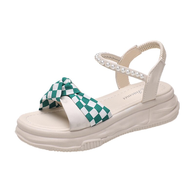 Thick-soled Sandals Women&#39;s Summer Color Matching Checkerboard Beach Sandals Open Toe Shoes Platform Shoes Sandals: G / 35