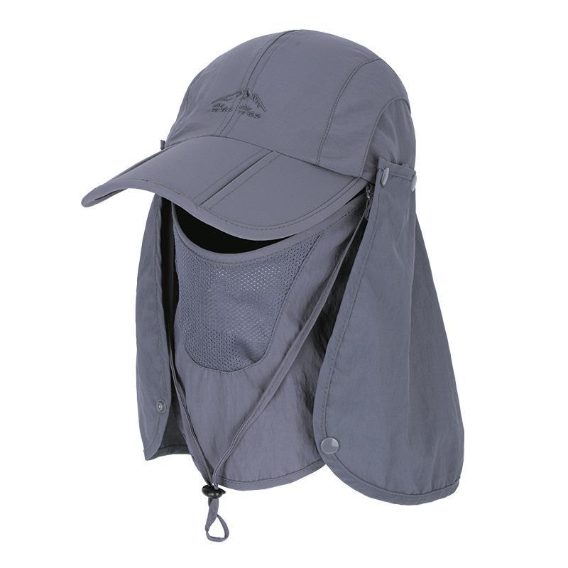 Udendørs vindtæt solhat aftageligt sjal åndbart mesh cap til fiskeri cykling vandring camping hatte: Mørkegrå