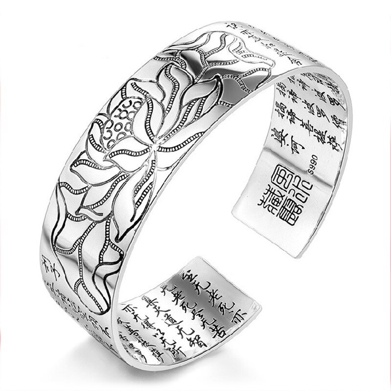 Sangsy vintage sølvfarvet manchet mantra armbånd mænd hjerte sutra armring lotus blomst armbånd tibetansk buddhisme etniske smykker