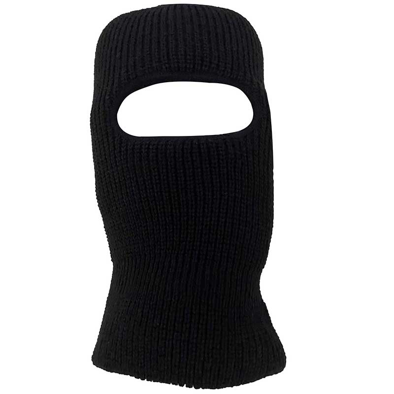 KNITTED HOOD BALACLAVA 1 HOLE SKI MASK: Black