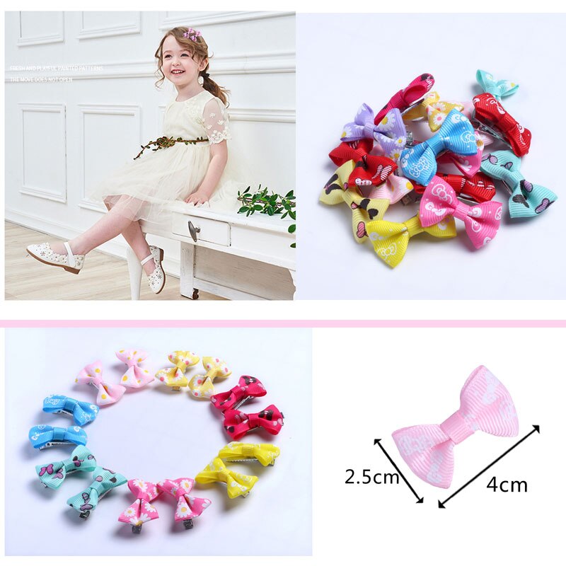 20 pcs Baby Boog Haar Clips voor Meisjes Kinderen Haarspelden Haaraccessoires Kleur Bloem Haarspeldjes Leuke Pet Kids Lint Clip pins 4 cm
