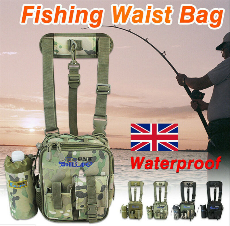 Uk vattentät canvas fiskeredskap väska pack midja skuldra lockspö förvaringsväska