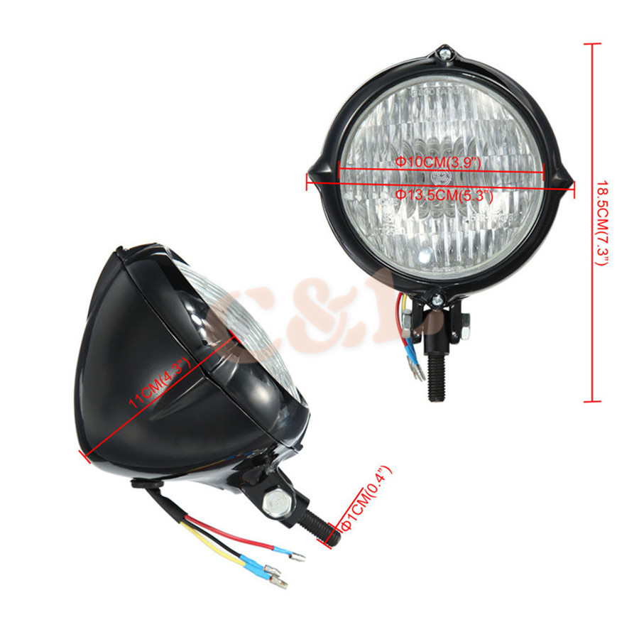 ZORBYZ Zwarte Koplamp Vintage Bates Stijl H4 Hoofd Licht Voor Harley Chopper Bobber Softail Custom