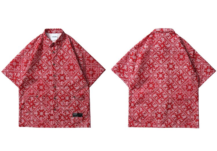 Lenstid hip hop skjorter streetwear herrer hawaiian beach shirt retro vintage mønster harajuku sommer korte ærmer hawaii toppe: Rød / Asiatiske l