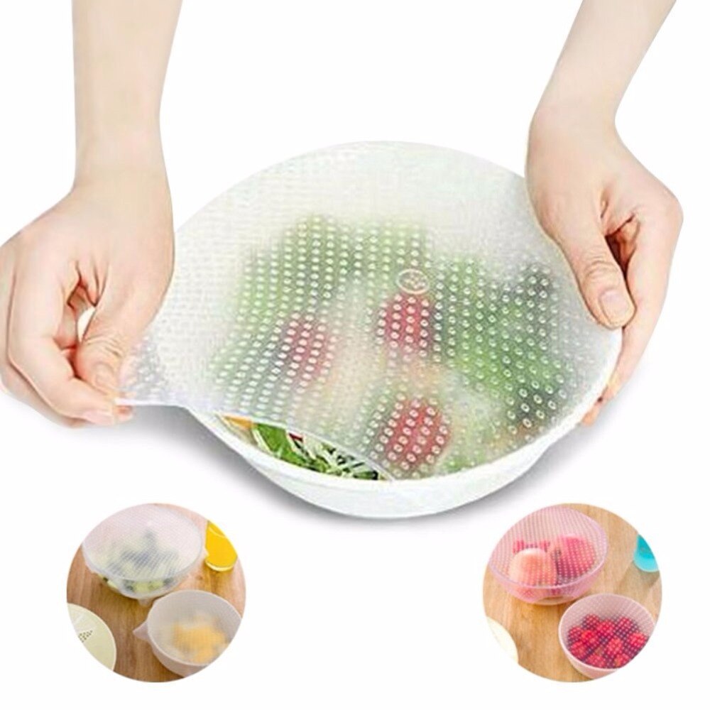 ZORASUN 4PCS Reusable Silicone Food Wrap Strech Saran Wrap Food Fresh Seal Cover Multifunction Kitchen Tool