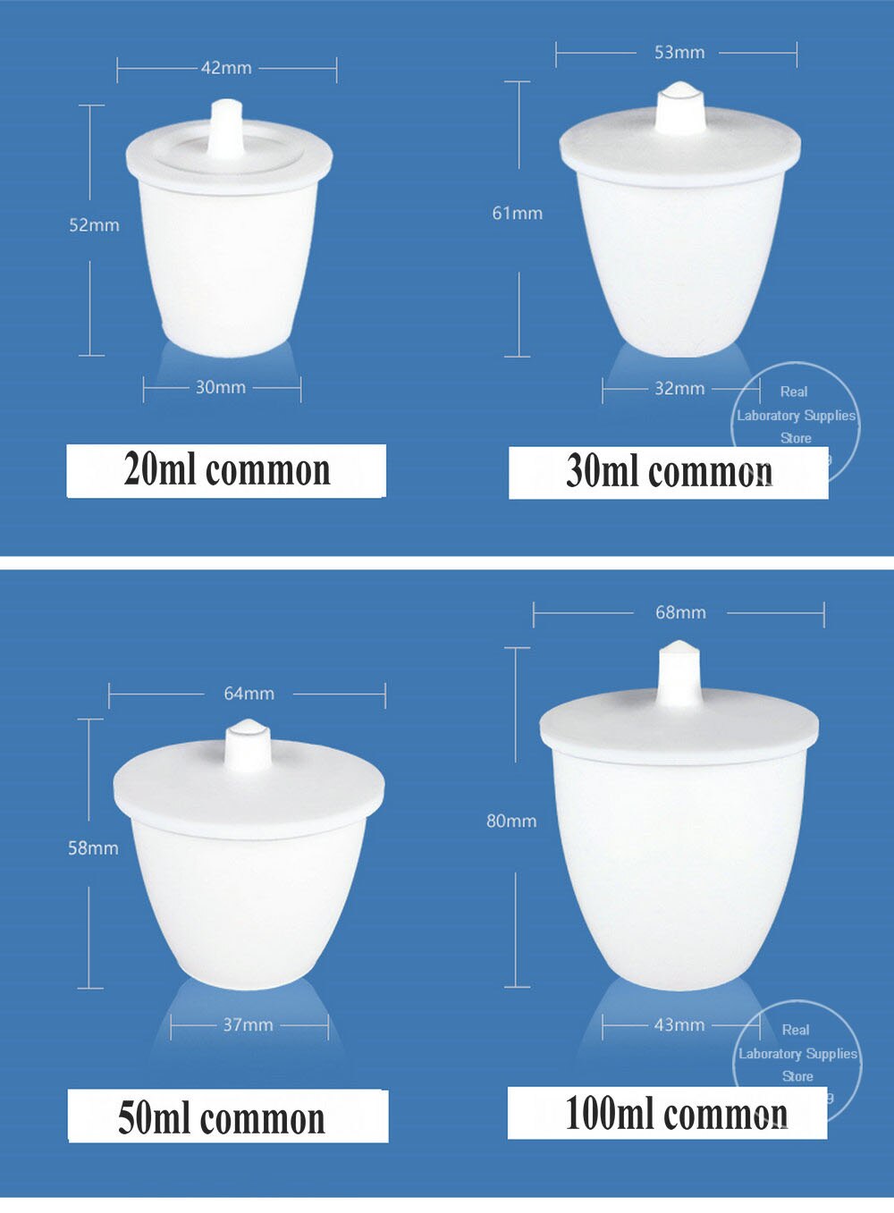Creuset de laboratoire en PTFE de 30ml à 60ml, 1 pièce, avec couvercle type commun/épaissi type F4, pour expérience