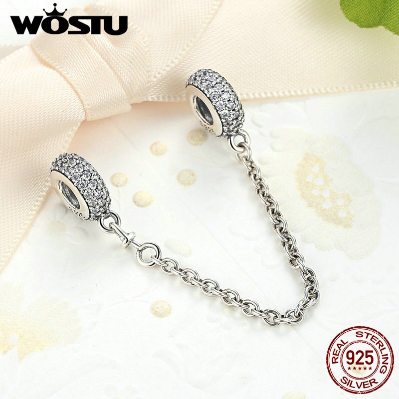 6 stil Echt 925 Sterling Silber Pflastern Inspiration Sicherheit Kette Charme Mit Klaren CZ Fit Original WOST Armband Schmuck BLC011