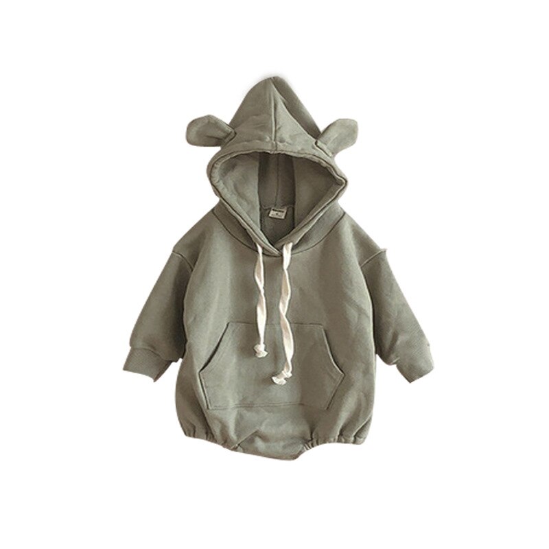 Babykleid für frühling und herbst, niedlicher kleiner bär, baumwolle, schlichter einfarbiger hoodie für jungen und mädchen, triangel-strampler