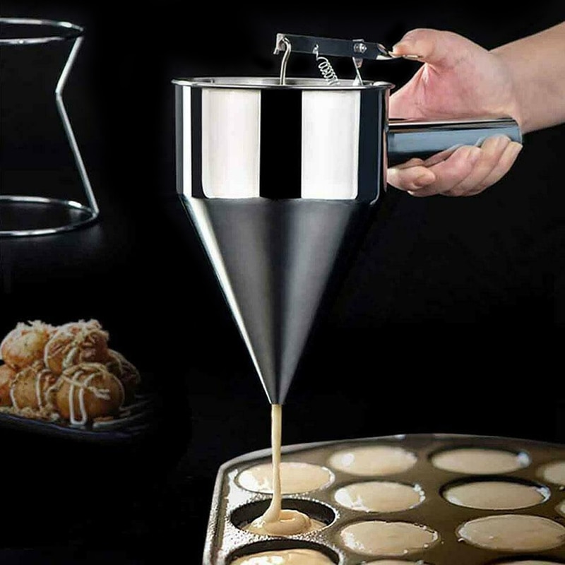 Stainless Steel Pancake Batter Dispensers Donut Cupcake Batter Dispenser Funnel Pancake Maker Helper Rack Spring-loaded Handle