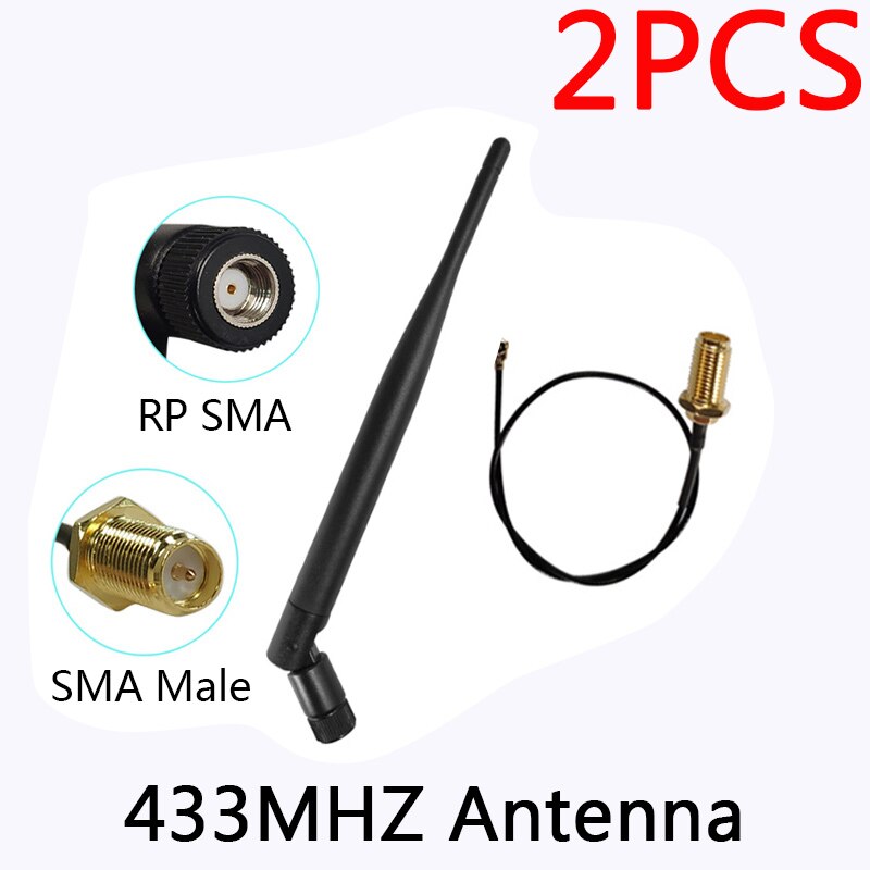 433 Mhz Antenne LORA 5dbi GSM 433 mhz RP-SMA Stecker Gummi 433 m Lorawan antenne IPX IOT SMA Männlich Erweiterung kabel Zopf Kabel: 2Stck FC