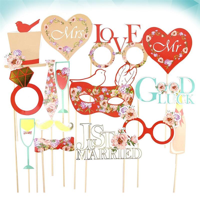 16pcs Wedding Paper Handheld Photo Props Set Photo Booth Props Set Photography Accessories Wedding Party Supplies for Couple