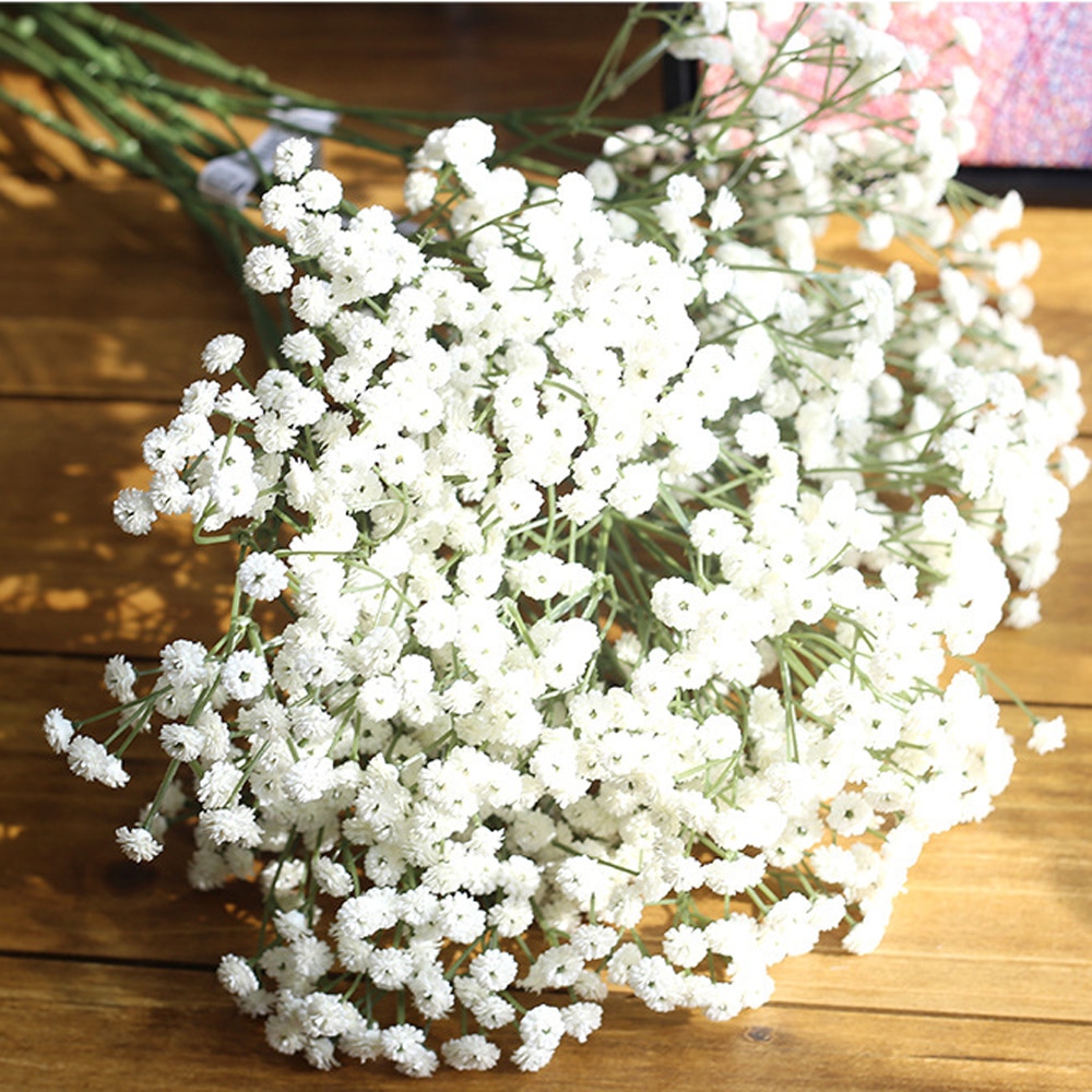 90 hoder kunstige blomster falske gypsophila bryllup dekorasjon bursdag gjør-det-selv foto rekvisitter blomsterhoder gren hjemmeinnredning blomst