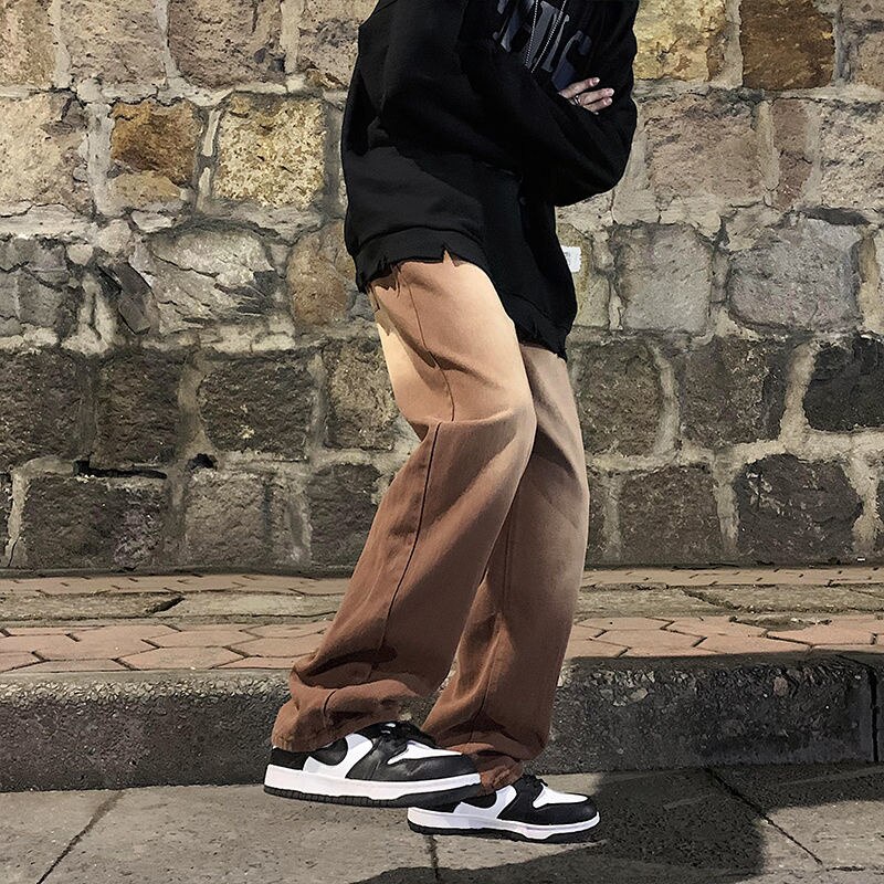 Jean Baggy marron pour hommes, rétro décontracté, jambes larges, Streetwear, ample, Hip Hop, pantalon droit en Denim, M-2XL