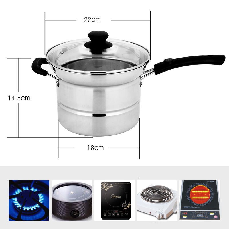 Rustfrit stål multifunktions frituregryde fortykning nudelpotte suppe gryde husstand damper mælkepotte kogende pot induktion komfur
